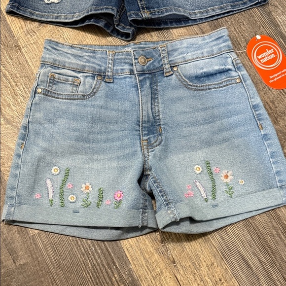 Wonder Nation Floral Embroidered Denim Shorts - Dark Blue and Light Blue - Picture 2 of 15